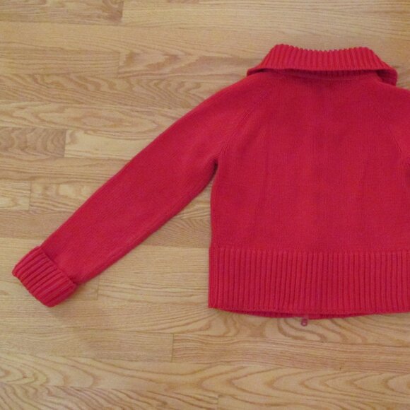 EXPRESS WOMENS SIZE M SWEATER RED ZIP FRONT CARDIGAN W/ COLLAR CHRISTMAS HOLIDAY - Picture 7 of 11